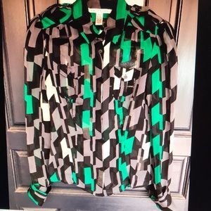 100% SILK Diane Von Furstenberg TUMBLING Blocks Simon Abstract Boss Lady current